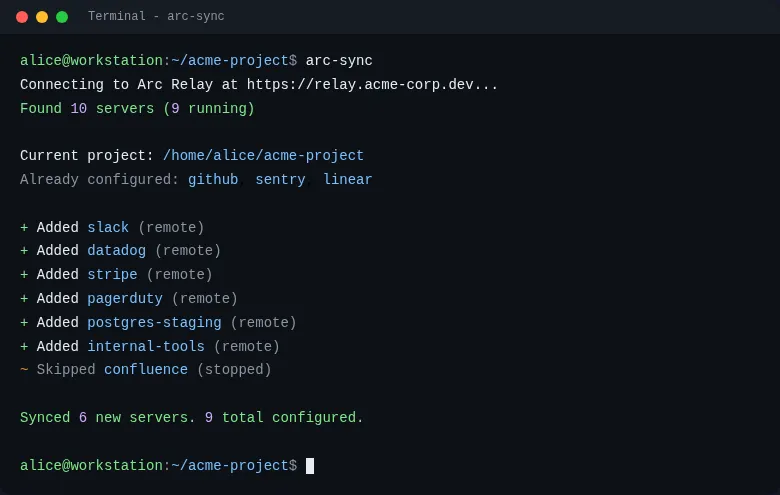 CLI sync tool updating project MCP configurations