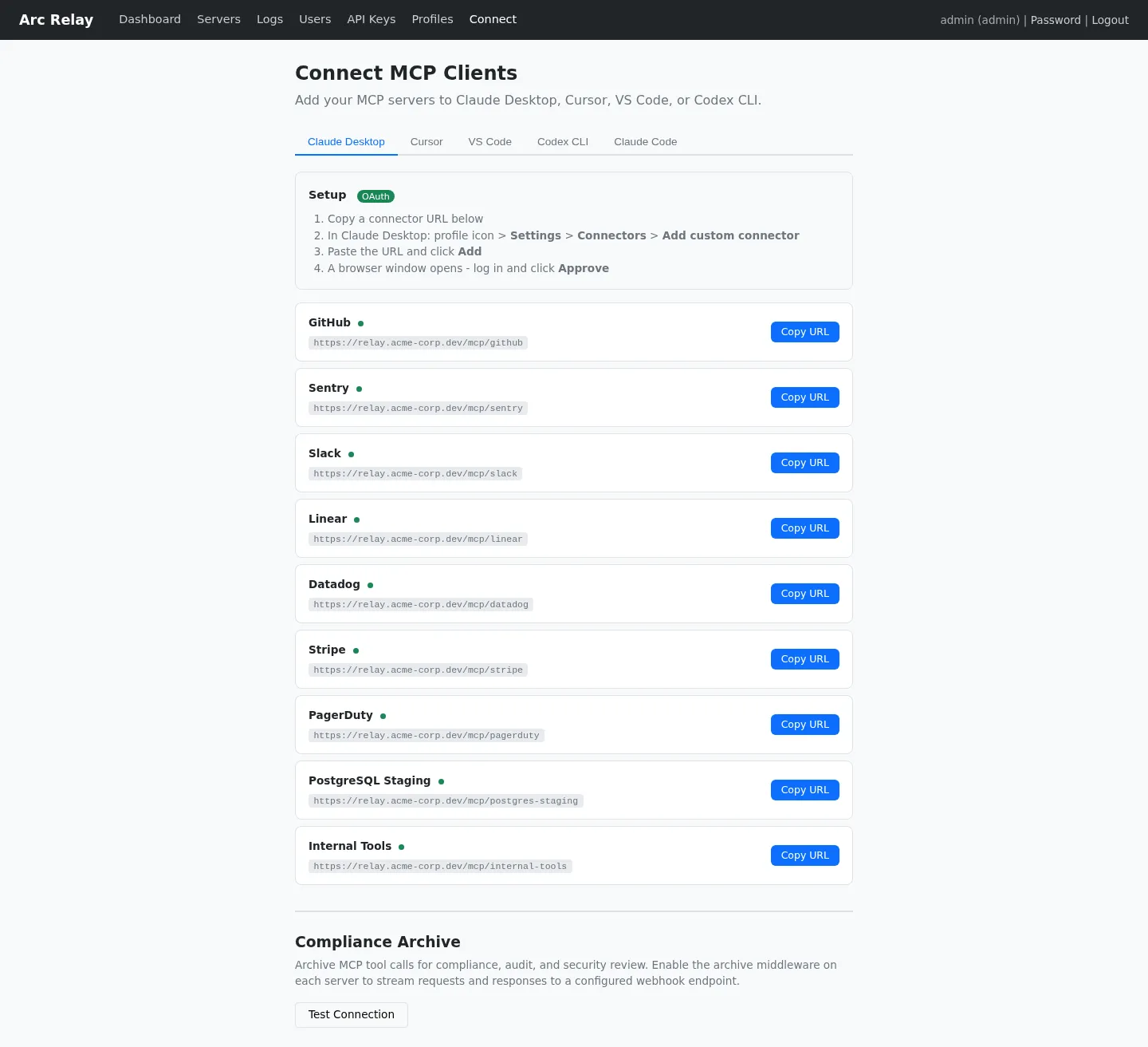 Connect MCP clients dialog
